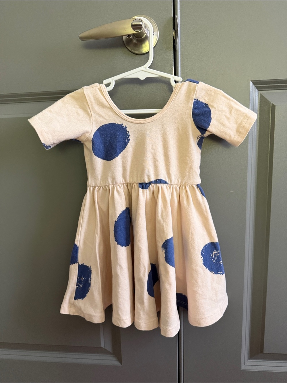 Girls' Cream Skater Dress with Navy Dot Print - Casual Play Dress
